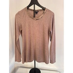 Banana Republic Satin Trim Top‎ Sz M Brown Taupe Soft Stretch